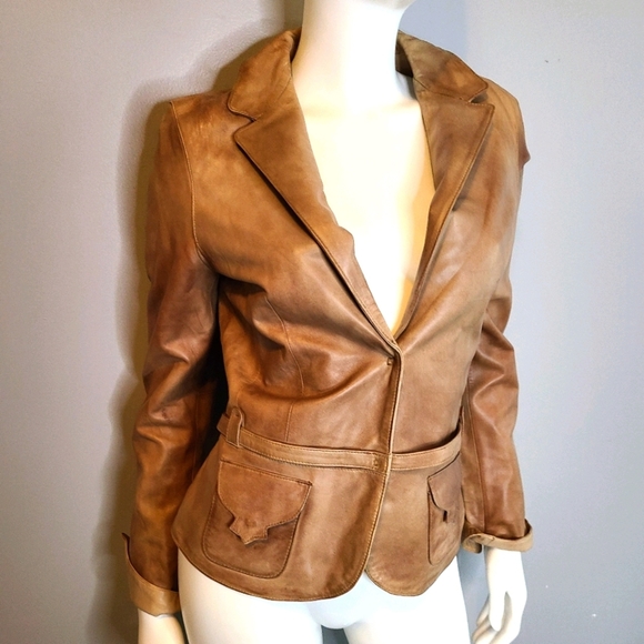 AEROPASTEL Tan Leather Jacket size Medium - Picture 2 of 12